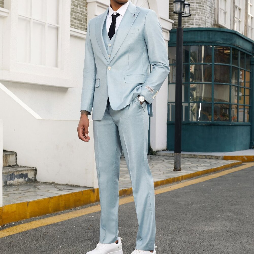 Baby Blue Peak Lapel 3 Piece Stacy Adams Men's Suit